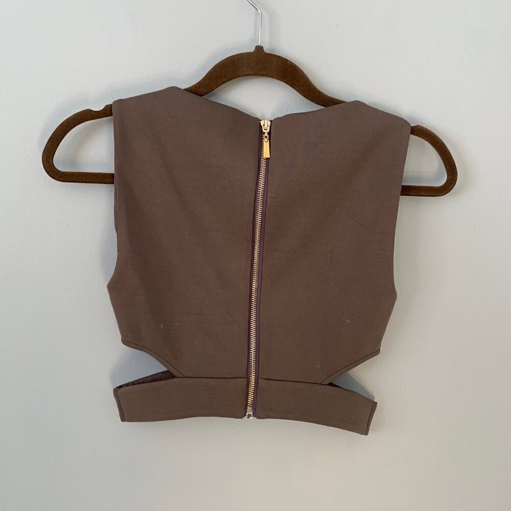 Mistress Rocks Crop Top Women XS Brown Faux Suede Cut Out Sleeveless Zip Back - Picture 5 of 8